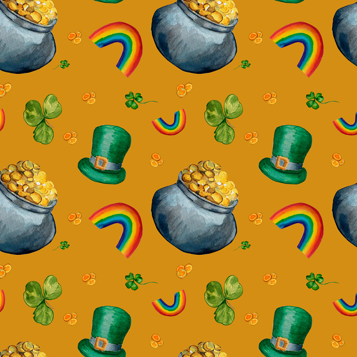 Digital Paper with St Patrick Pot of Gold and Rainbow Pattern seamless PBR texture preview