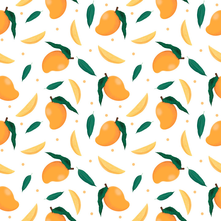 with Tropical Mango Fruit and Leaf Pattern seamless PBR texture preview