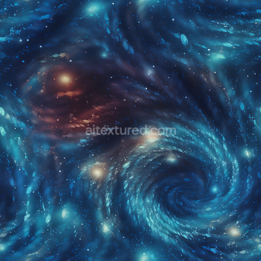 Seamless 3D Space PBR Texture Featuring Spiral Galaxy with Blue Nebula and Glowing Stars