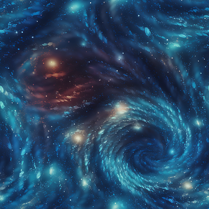 Space Featuring Spiral Galaxy with Blue Nebula and Glowing Stars seamless PBR texture preview