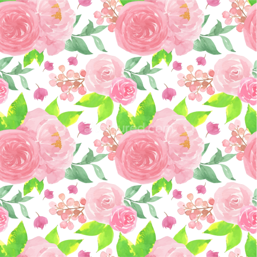 Seamless 3D PBR Texture of Pink Flower Watercolor Floral Pattern