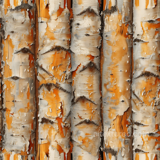Birch Wood Bark PBR Texture with Detailed Peeling and Knots seamless Wood PBR texture