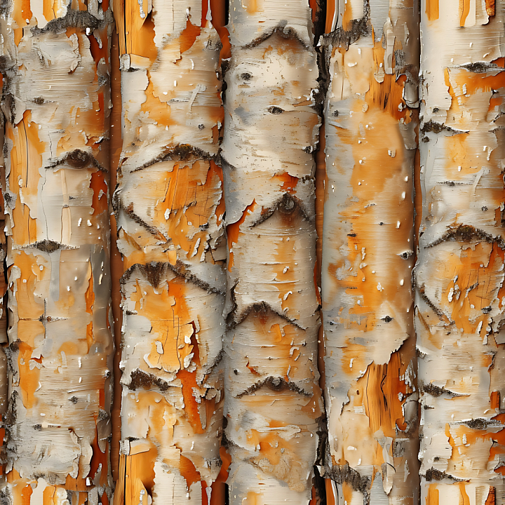 Birch Wood Bark with Detailed Peeling and Knots seamless PBR texture preview