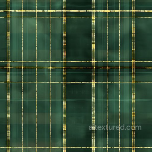 Seamless 3D Metallic Plaid PBR Texture with Green and Gold Lines texture preview