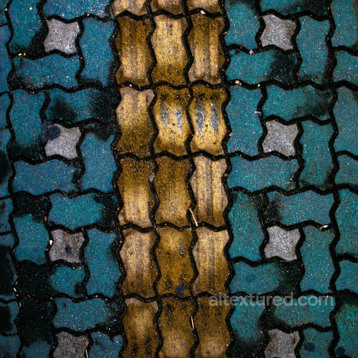 Painted Interlocking Pavement Ground Texture with Yellow Stripes seamless Park pavement PBR texture