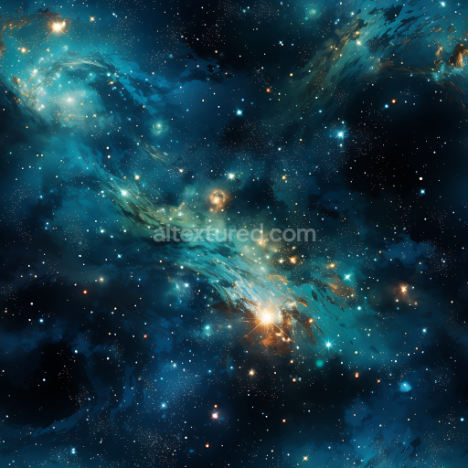 Seamless 3D Space PBR Texture Featuring Blue-Green Nebula and Starfield Glow