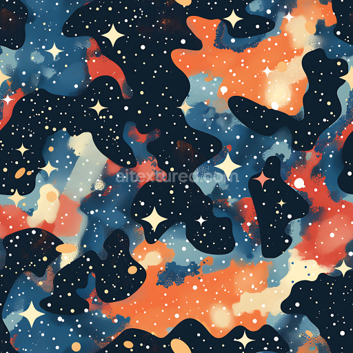 Seamless 3D stylized cosmic camouflage PBR texture with galaxy-inspired nebula shapes