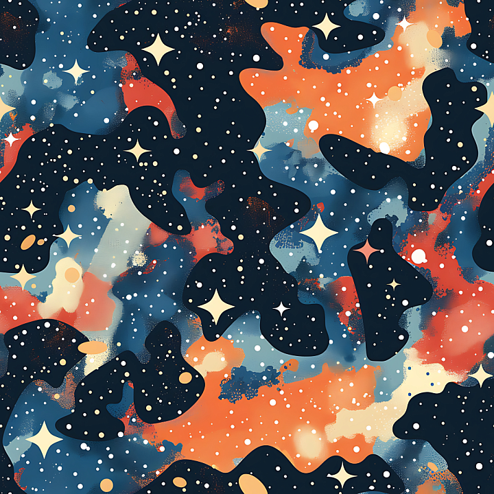 Stylized Cosmic Camouflage With Galaxy-Inspired Nebula Shapes seamless PBR texture preview