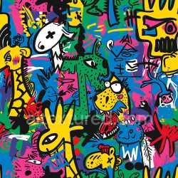 seamless Seamless 3D PBR Graffiti Texture Featuring Bold Abstract Animal Illustrations texture 8k free download PBR