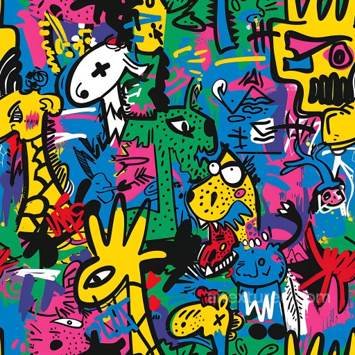 Seamless 3D PBR Graffiti Texture Featuring Bold Abstract Animal Illustrations texture preview
