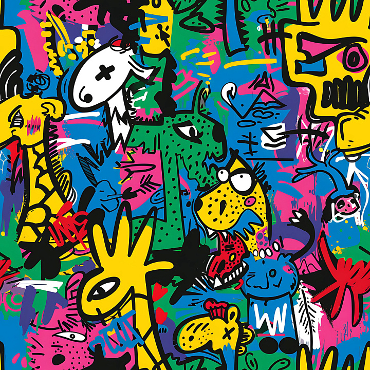 Graffiti Featuring Bold Abstract Animal Illustrations seamless PBR texture preview