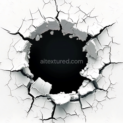 Seamless 3D PBR Cracked and Holed White Plaster Texture with Jagged Edges