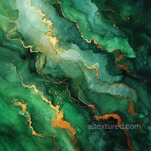 Alcohol Ink PBR Texture Featuring Deep Green Swirls with Elegant Gold Veins seamless Alcohol ink PBR texture
