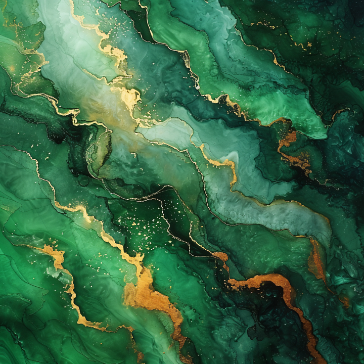 Alcohol Ink Featuring Deep Green Swirls with Elegant Gold Veins seamless PBR texture preview