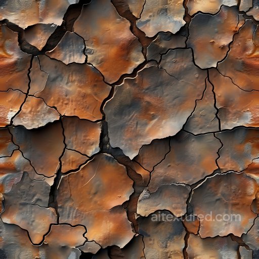 Cracked and Holed Rusty Metal PBR Texture with Rich Orange and Black Tones seamless Cracked & Holes PBR texture