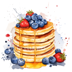seamless Protein Pancakes Breakfast Stack with Blueberries and Strawberries Illustration texture 8k free download PBR
