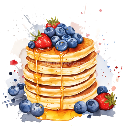 Protein Pancakes Breakfast Stack with Blueberries and Strawberries Illustration