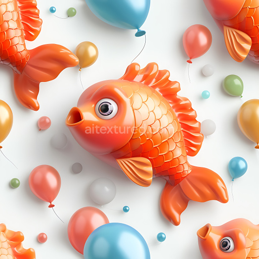 Seamless 3D Inflated PBR Texture of Glossy Orange Vinyl Goldfish Balloons