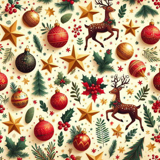 Of Christmas Vintage Ornaments, Stars, And Holly seamless Christmas vintage PBR texture