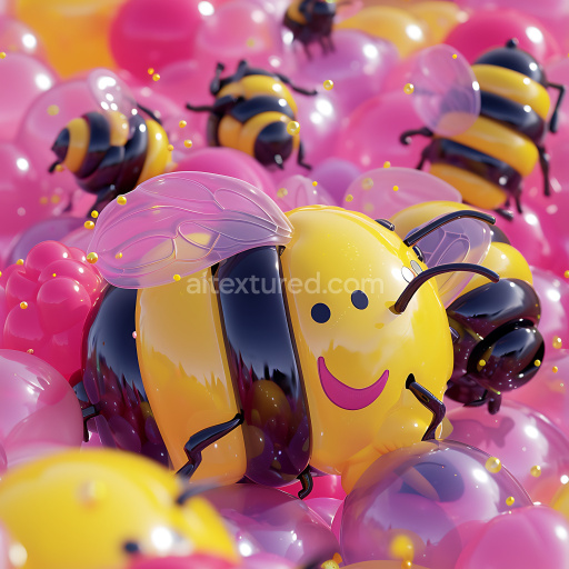 Seamless 3D Inflated Glossy Vinyl Bubble Texture in Pink with Reflections