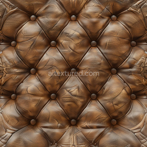 Seamless 3D PBR tufted distressed brown leather upholstery texture with padded diamond pattern and worn finish