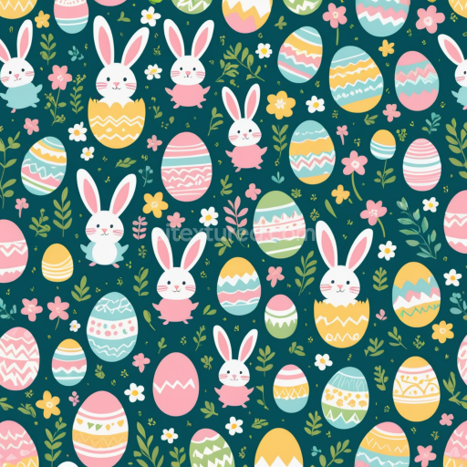 Seamless 3D PBR Texture Featuring Easter Eggs and Bunny Pattern