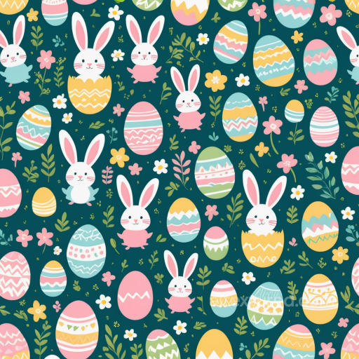 Featuring Easter Eggs and Bunny Pattern seamless All Easter Digital paper PBR texture