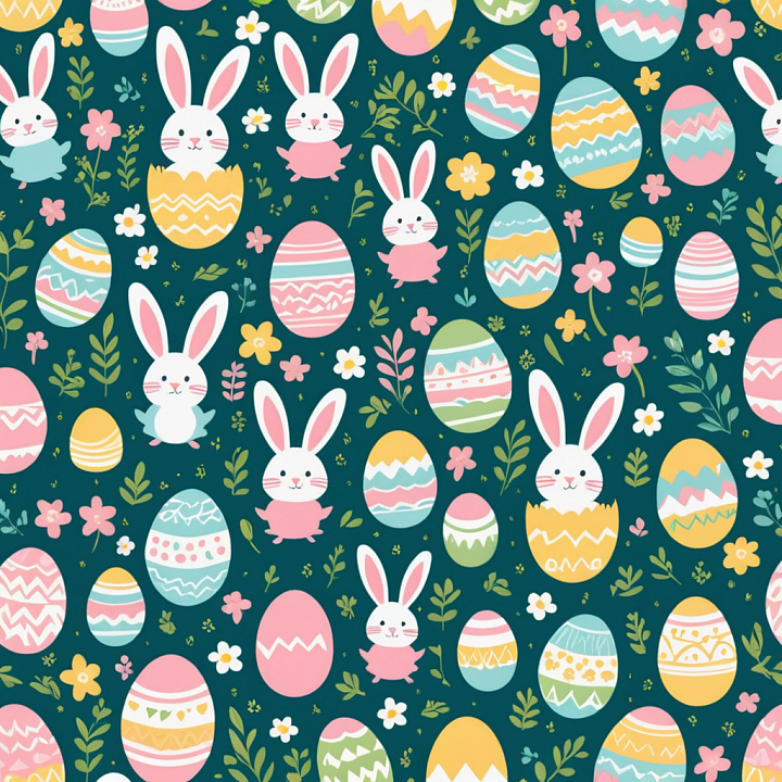 Featuring Easter Eggs and Bunny Pattern seamless PBR texture preview