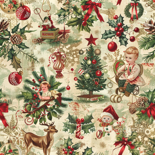Vintage Christmas Fabric Texture with Classic Holiday Motifs seamless Christmas vintage PBR texture