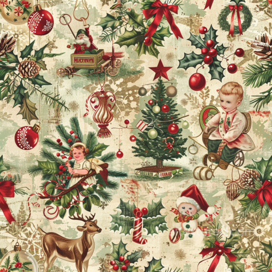 Vintage Christmas Fabric Texture with Classic Holiday Motifs Christmas vintage texture preview