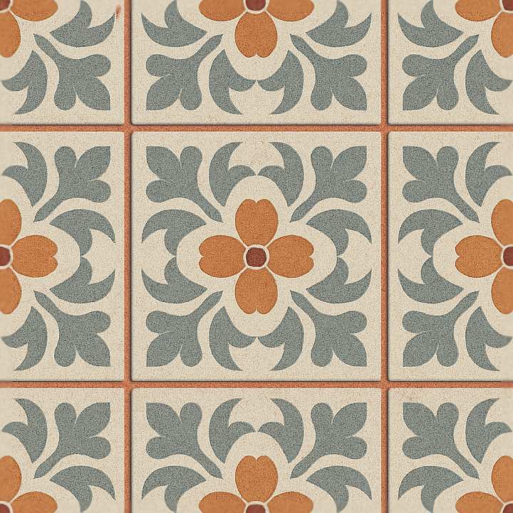 Encaustic Tiles Mosaic With Floral Motifs And Matte Finish seamless PBR texture preview