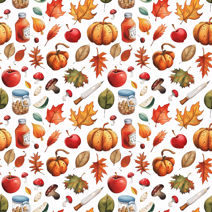Featuring Autumn Leaves, Pumpkins & Seasonal Items seamless PBR texture preview