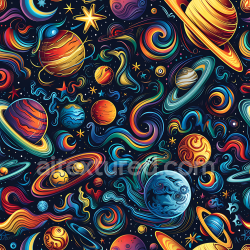 seamless Seamless 3D Stylized Space PBR Texture Featuring Vibrant Planets and Colorful Cosmic Swirls texture 8k free download PBR