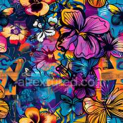 seamless Seamless 3D PBR Texture of Vibrant Butterfly and Floral Graffiti Art texture 8k free download PBR