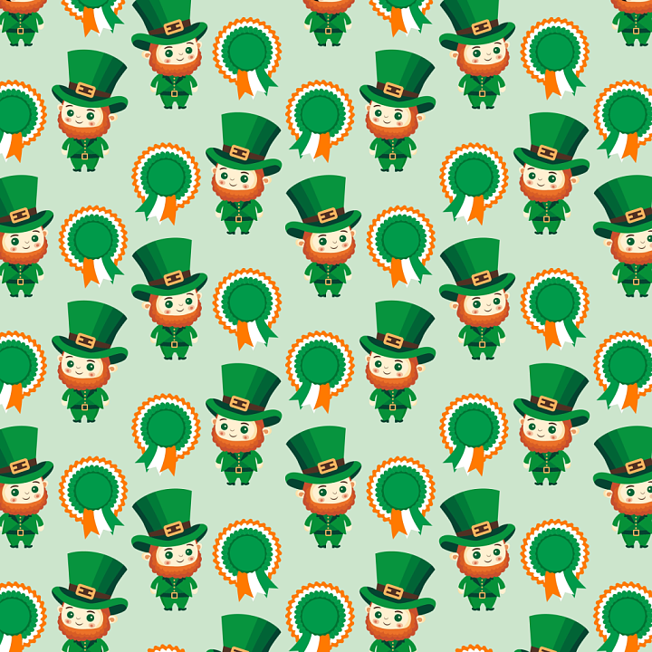 Of Cartoon Leprechauns And Rosettes In Vibrant Green Palette seamless PBR texture preview