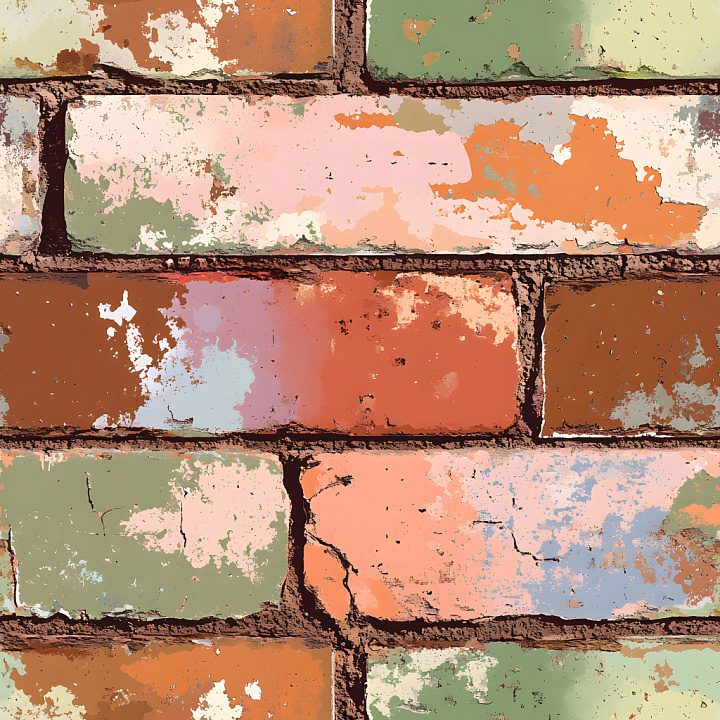 Cracked and Peeling Multi-colored Painted Brick Wall seamless PBR texture preview