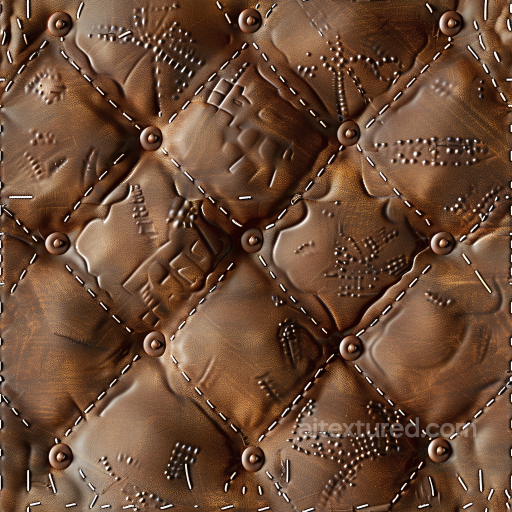Quilted Embossed Brown Leather PBR Texture with Stitched Panels seamless Leather PBR texture