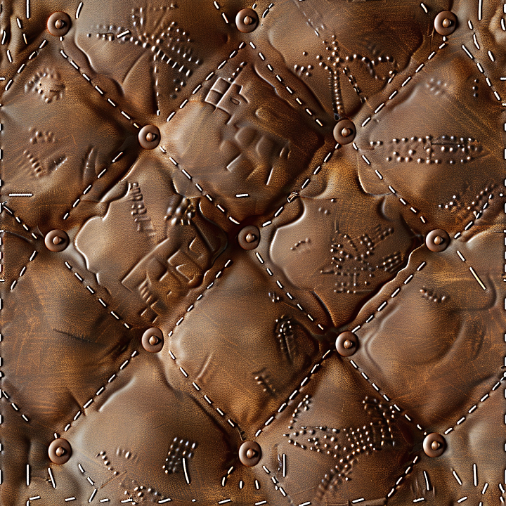 Quilted Embossed Brown Leather with Stitched Panels seamless PBR texture preview