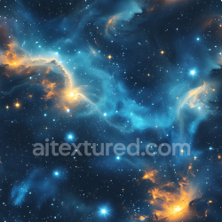 seamless Seamless 3D Space PBR Texture Featuring a Vibrant Blue Nebula with Luminous Orange Highlights texture 8k free download PBR