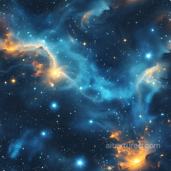 Space PBR Texture Featuring a Vibrant Blue Nebula with Luminous Orange Highlights Star, space, planets texture preview