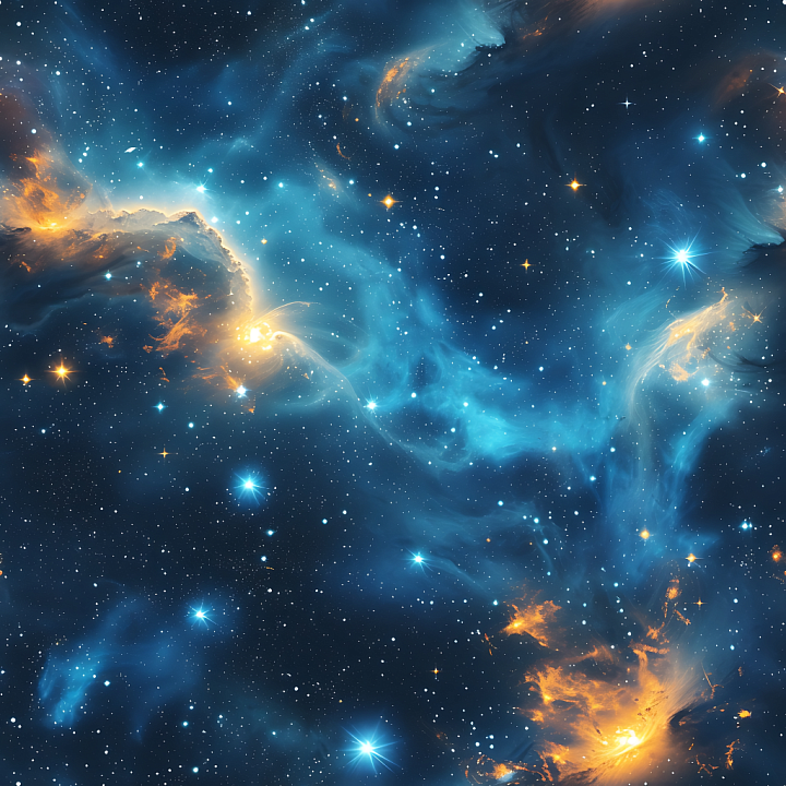 Space Featuring a Vibrant Blue Nebula with Luminous Orange Highlights seamless PBR texture preview