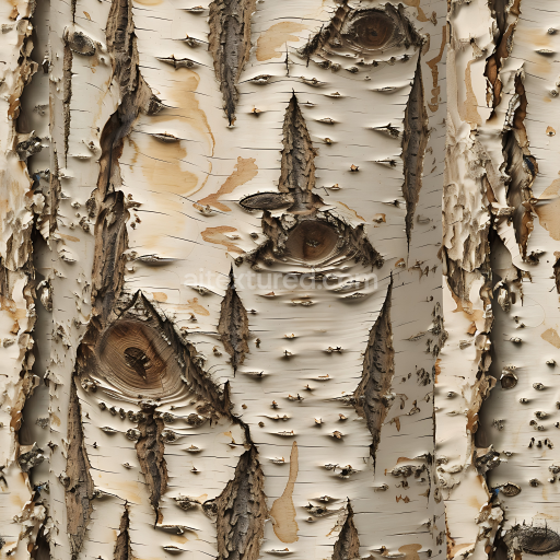 Seamless 3D Birch Bark PBR Texture Featuring Peeling and Knots