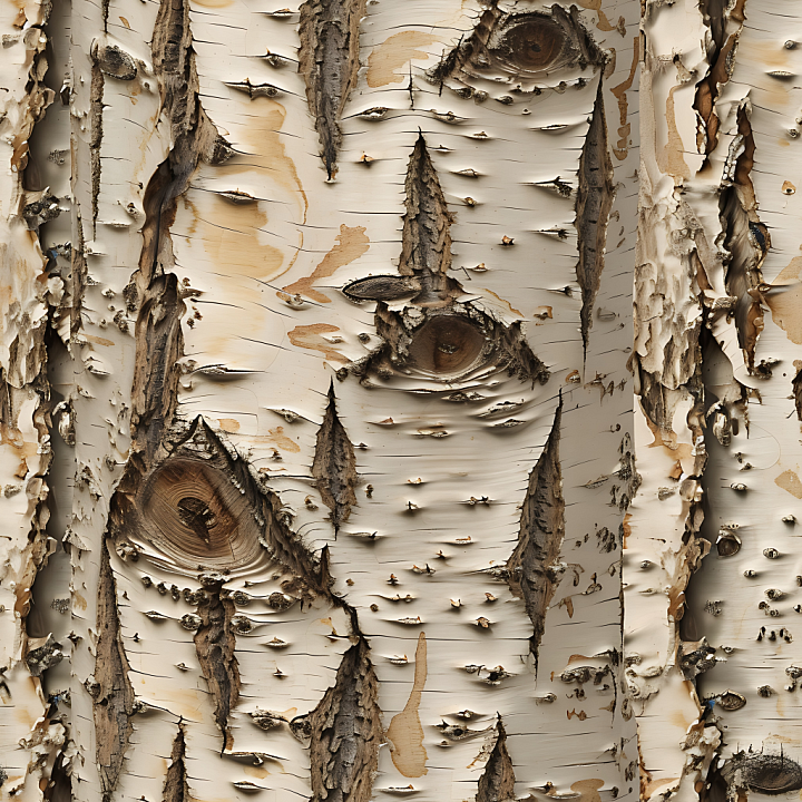 Birch Bark Featuring Peeling and Knots Wood seamless PBR texture preview