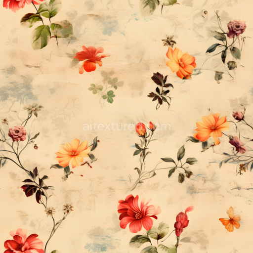 Seamless 3D PBR Fabric Texture with Vintage Floral Pattern in Warm Tones