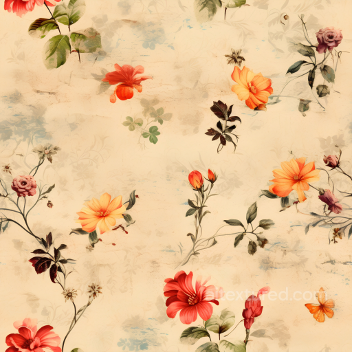 Fabric Texture with Vintage Floral Pattern in Warm Tones seamless Flower PBR texture