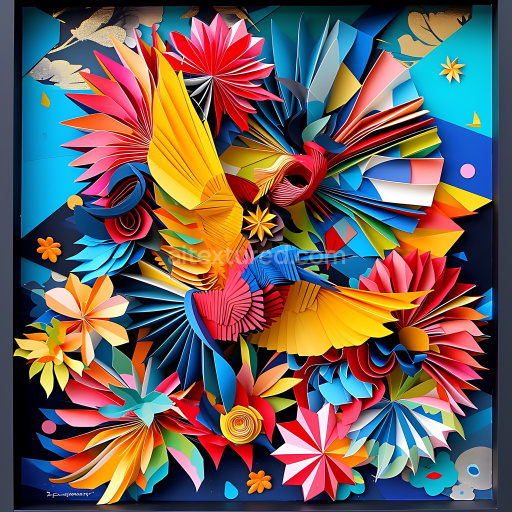 Seamless 3D PBR Texture Featuring Origami Style Birds and Geometric Flowers