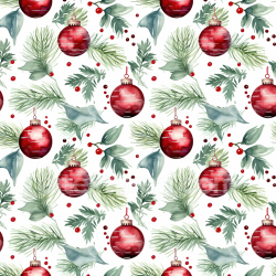 seamless Seamless 3D PBR Watercolor Christmas Fabric Texture with Red Ornaments and Greenery texture 8k free download PBR