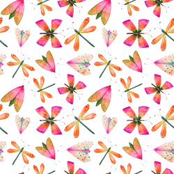 seamless Seamless 3D PBR Watercolor Dragonfly Pattern Texture with Vibrant Pink, Orange, and Green Hues texture 8k free download PBR
