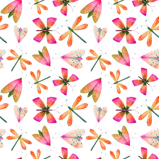 Watercolor Dragonfly Pattern Texture with Vibrant Pink, Orange, and Green Hues Dragonfly texture preview
