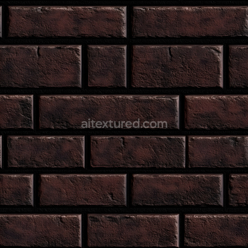 Seamless 3D PBR Texture of Dark Red Cracked Brick Wall with Rough Surface